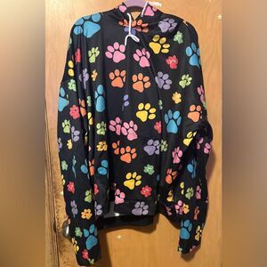 Colorful Paw Print Hoodie Black All Over Print Mens Styling Size 3XL NWOT